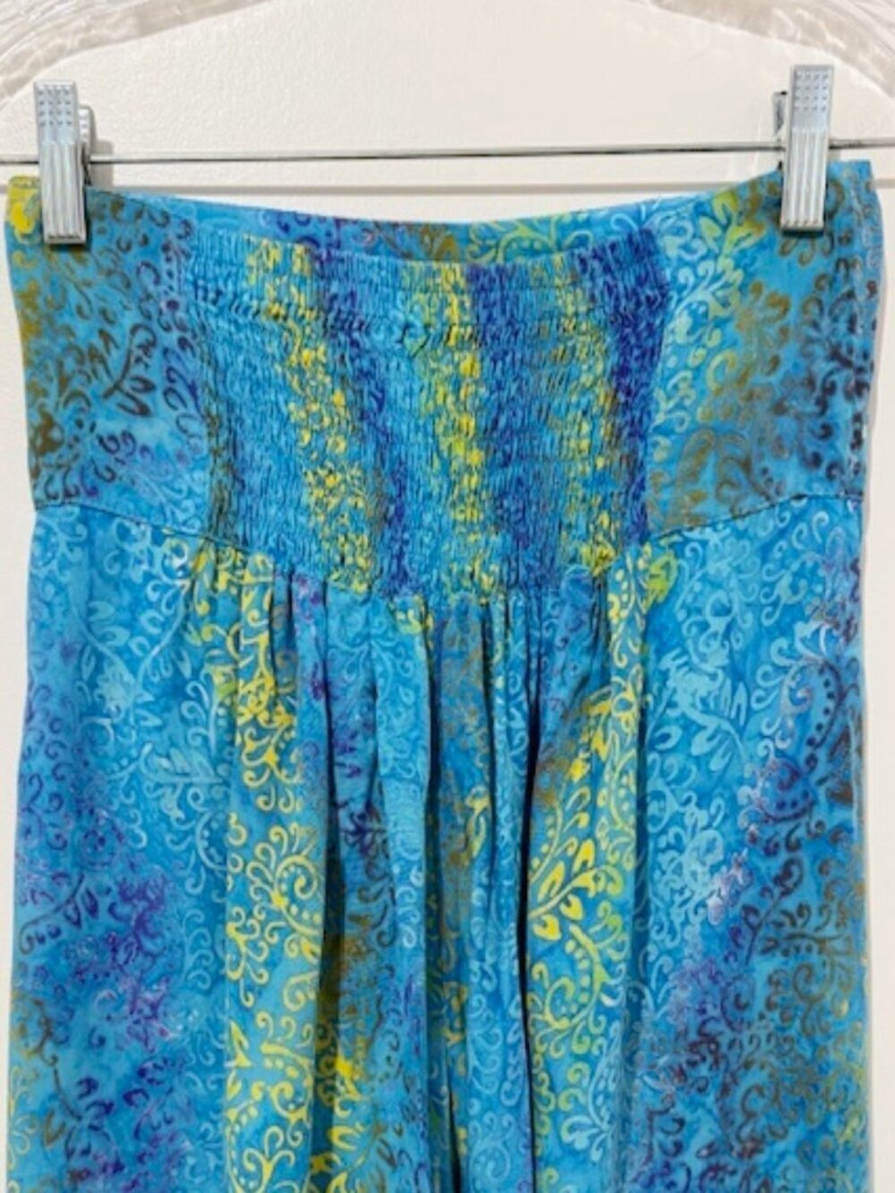 Batik-Style Wide Leg Blue Palazzo Tulip Pants Boho Hippie Festival Size M - Picture 3 of 5
